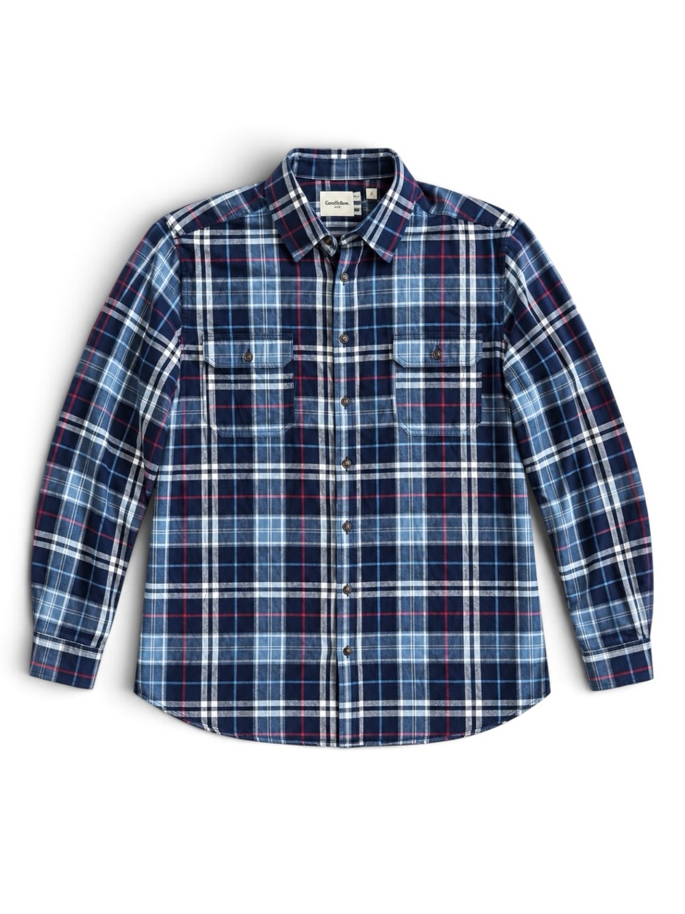 Goodfellow & Co Plaid Flannel Button Down Shirt Navy Blue XXL